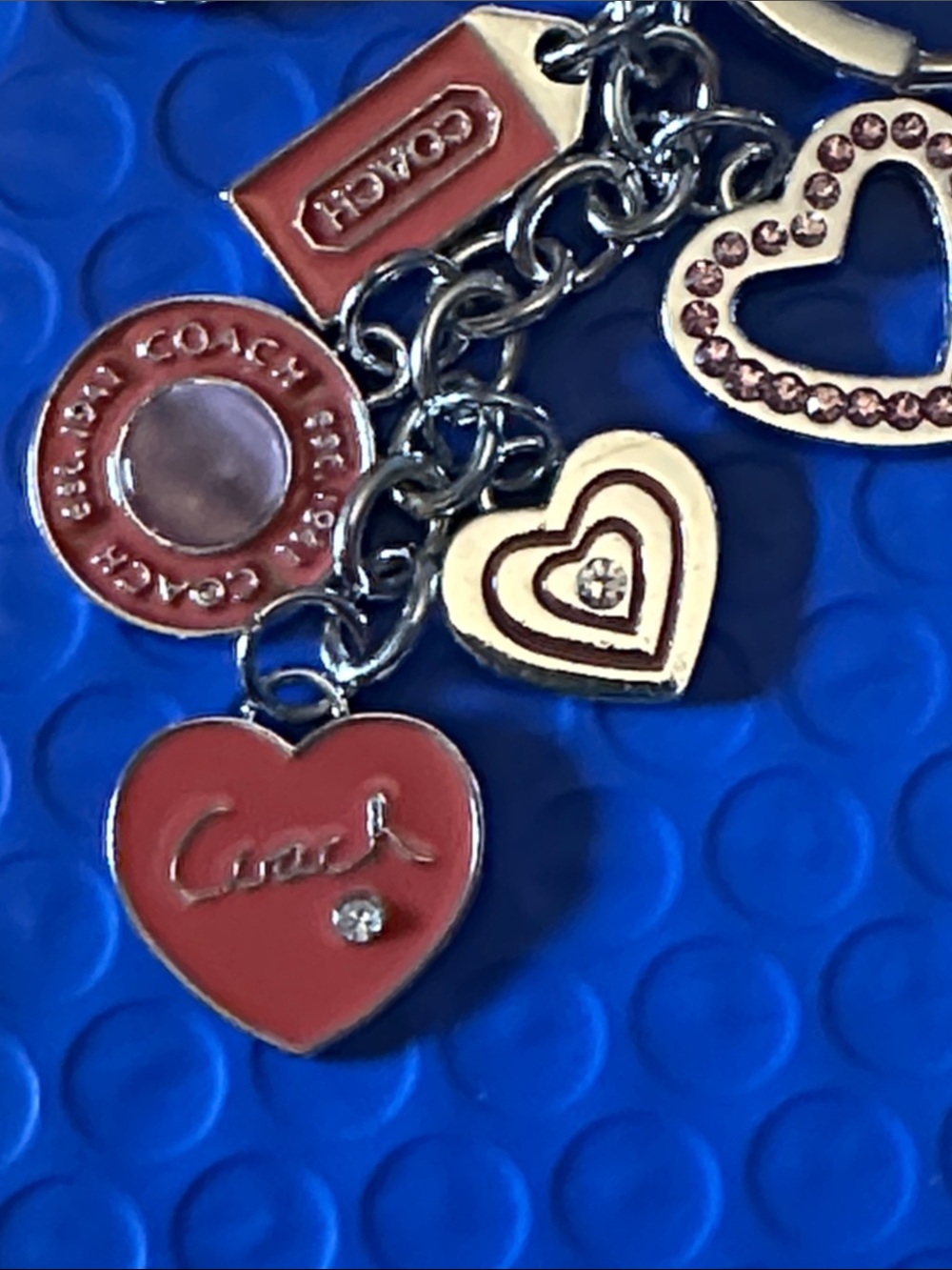 Coach Orange Heart Charm Key Ring with Crystal Accents - Picture 2 of 3